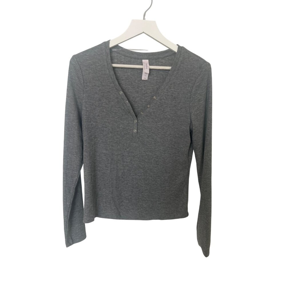 Auden Heather Grey Ribbed Long-Sleeve Pajama Top